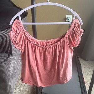American Eagle Outfitters Coral Pink Off-Shoulder Crop Top